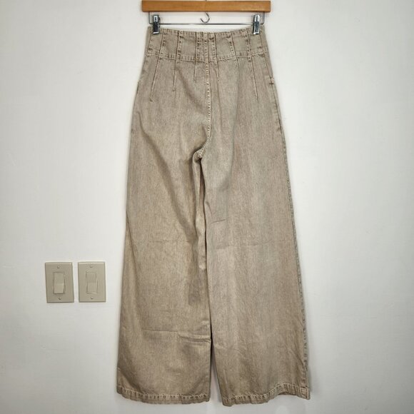 Free People We The Free Midnight City Wide Leg Jeans 26 Beige High Rise Pleated - Picture 2 of 11
